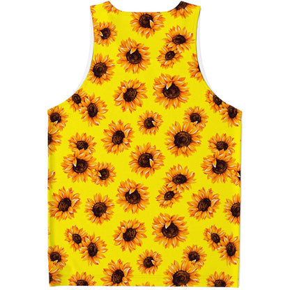 Yellow Sunflower Pattern Print Men's Tank Top