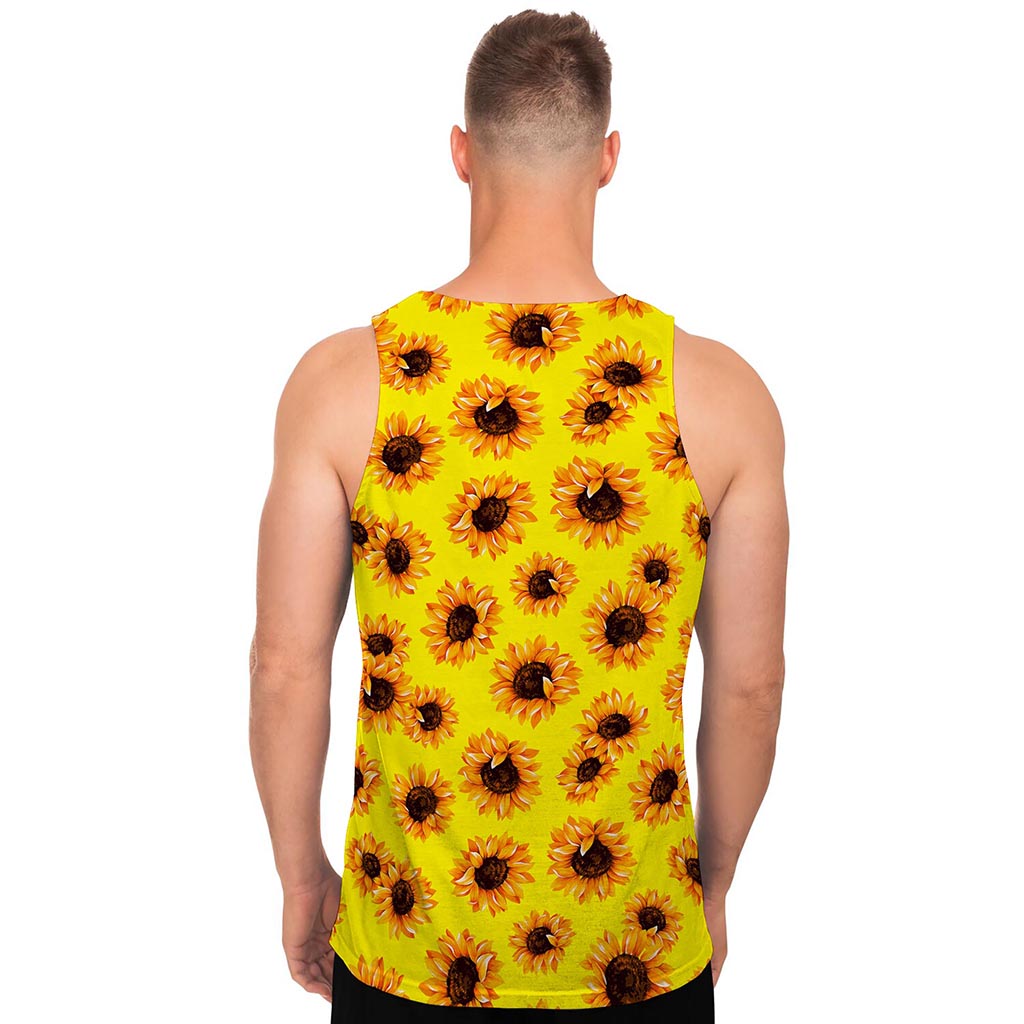 Yellow Sunflower Pattern Print Men's Tank Top