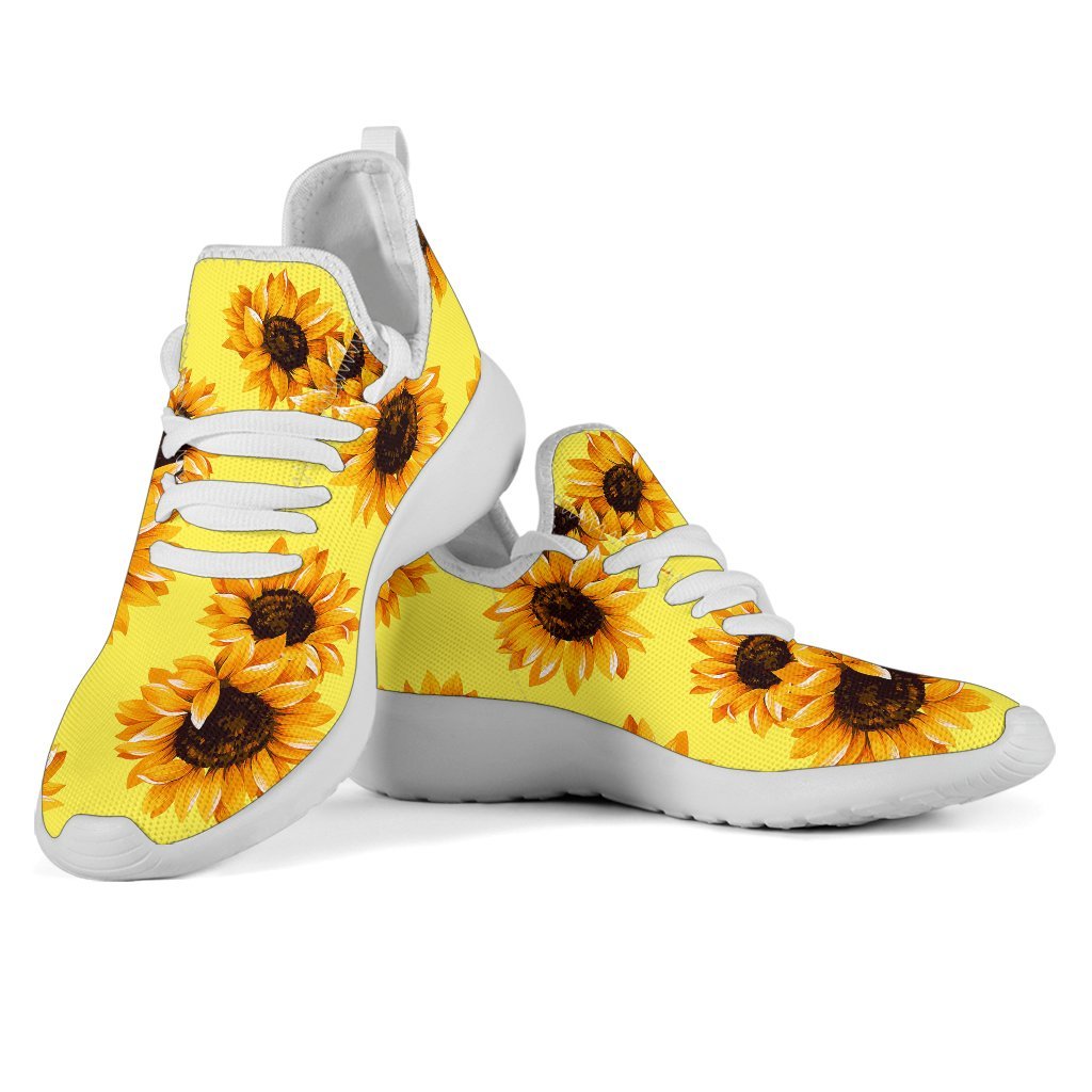 Yellow Sunflower Pattern Print Mesh Knit Shoes GearFrost
