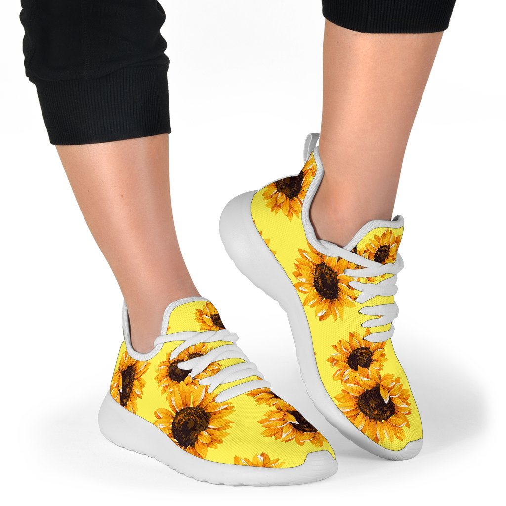 Yellow Sunflower Pattern Print Mesh Knit Shoes GearFrost
