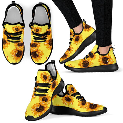 Yellow Sunflower Pattern Print Mesh Knit Shoes GearFrost