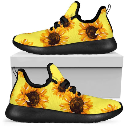 Yellow Sunflower Pattern Print Mesh Knit Shoes GearFrost