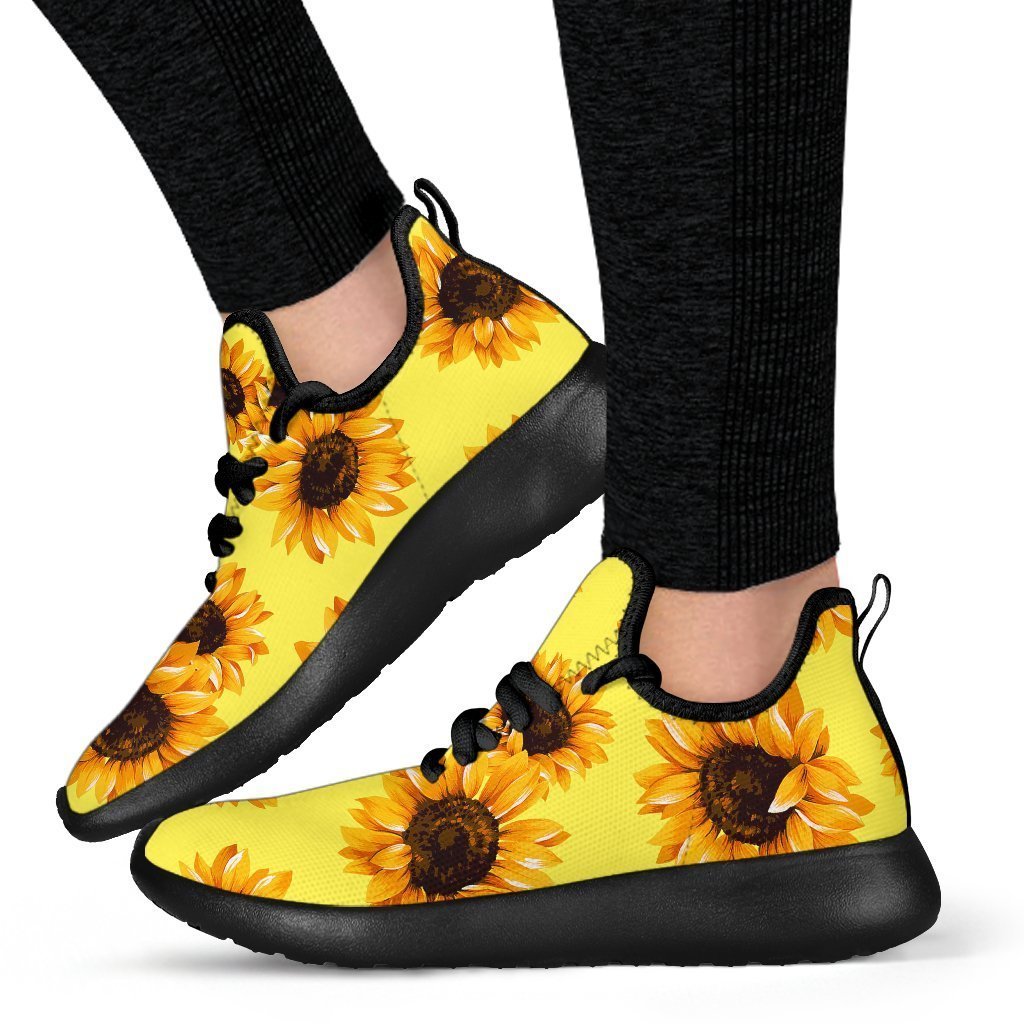 Yellow Sunflower Pattern Print Mesh Knit Shoes GearFrost