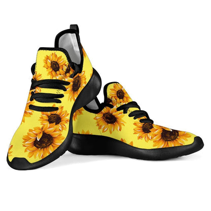 Yellow Sunflower Pattern Print Mesh Knit Shoes GearFrost