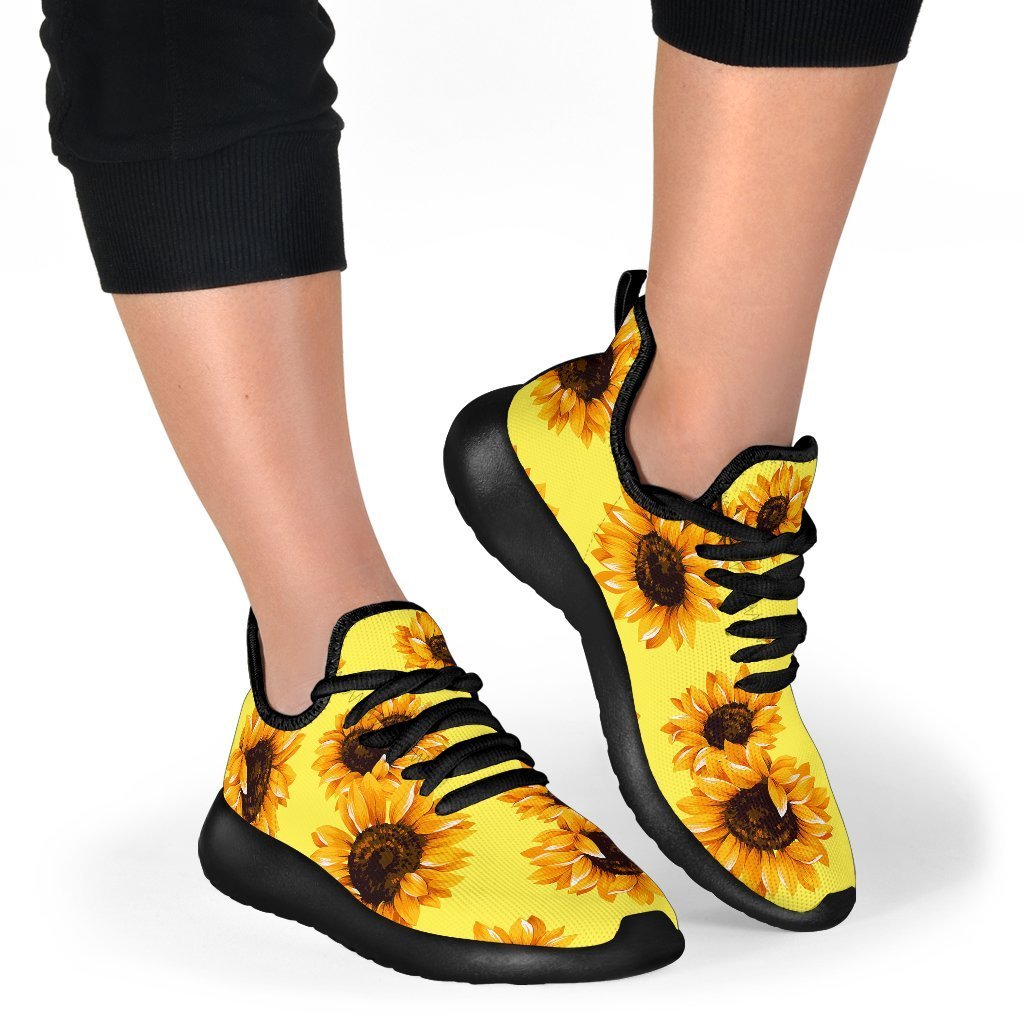 Yellow Sunflower Pattern Print Mesh Knit Shoes GearFrost