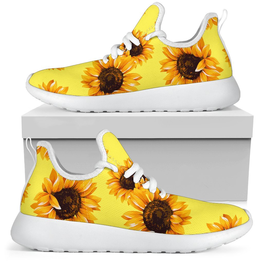Yellow Sunflower Pattern Print Mesh Knit Shoes GearFrost