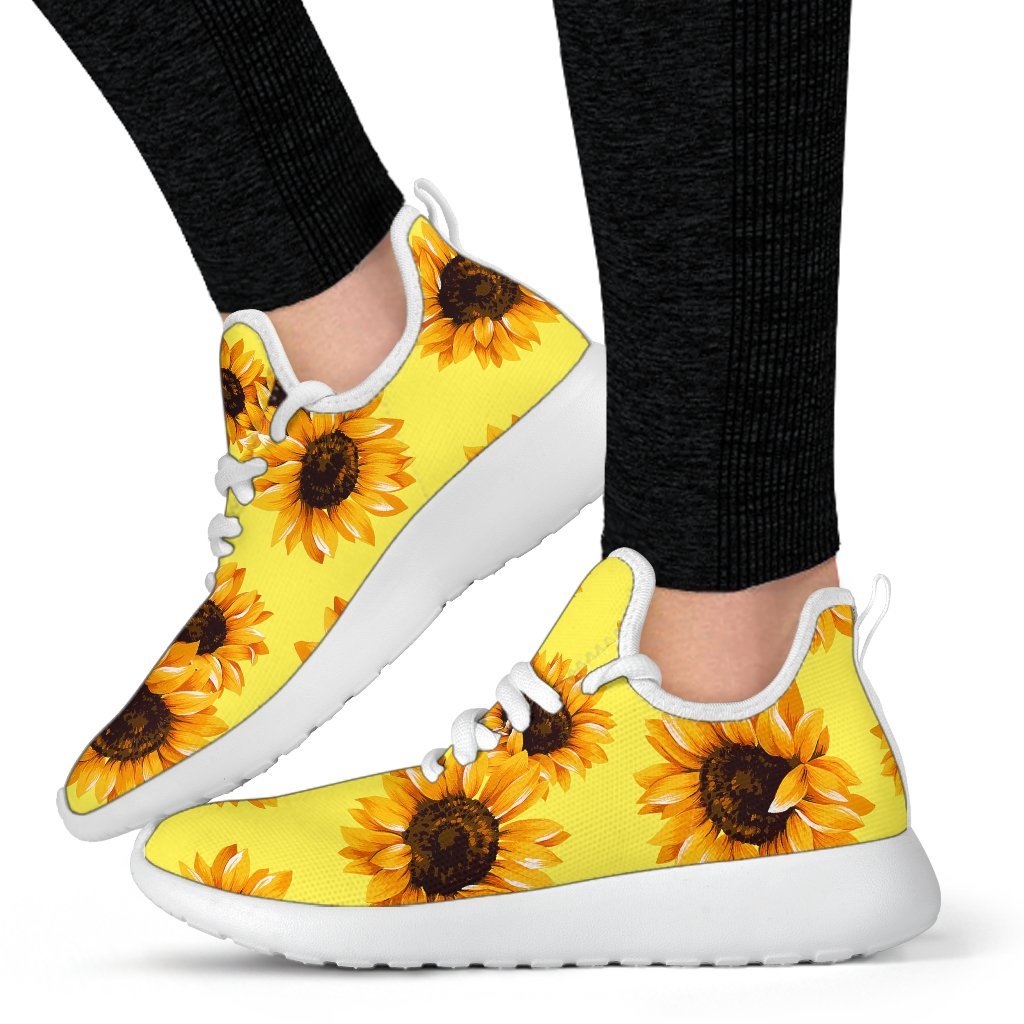 Yellow Sunflower Pattern Print Mesh Knit Shoes GearFrost