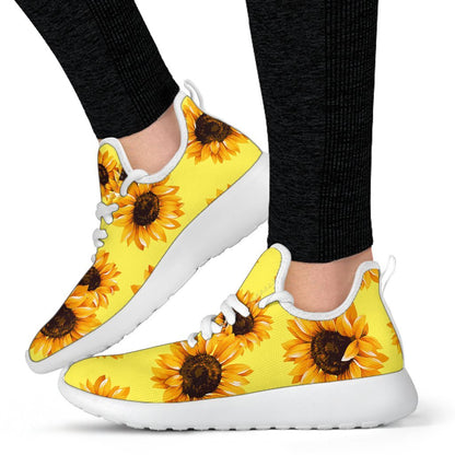 Yellow Sunflower Pattern Print Mesh Knit Shoes GearFrost