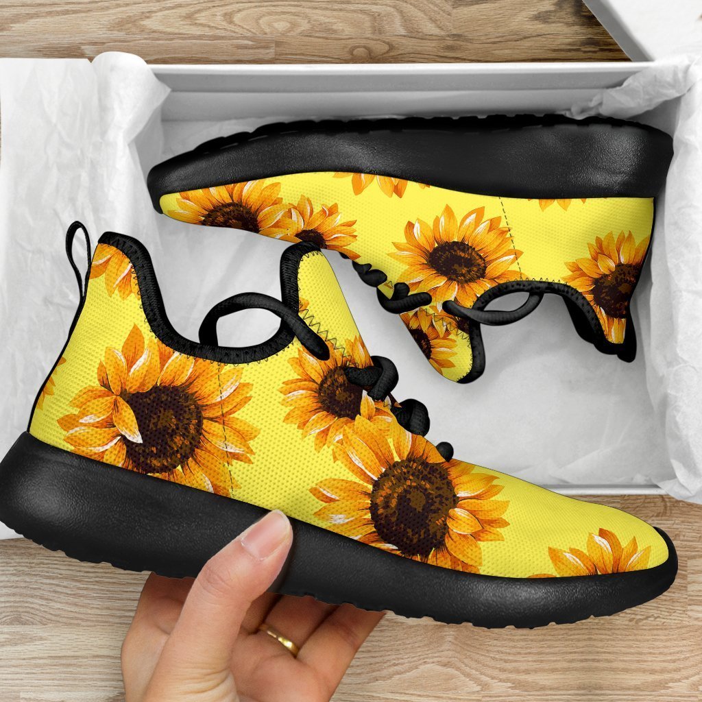 Yellow Sunflower Pattern Print Mesh Knit Shoes GearFrost