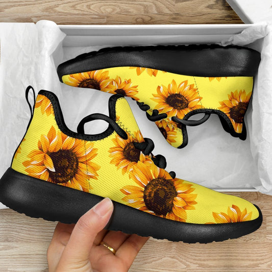Yellow Sunflower Pattern Print Mesh Knit Shoes GearFrost