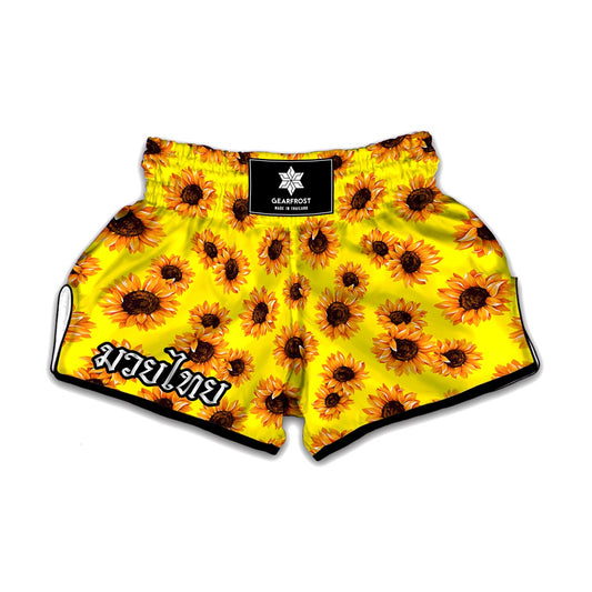 Yellow Sunflower Pattern Print Muay Thai Boxing Shorts