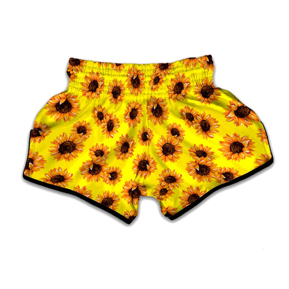 Yellow Sunflower Pattern Print Muay Thai Boxing Shorts