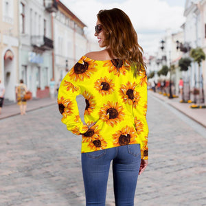 Yellow Sunflower Pattern Print Off Shoulder Sweatshirt GearFrost