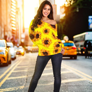 Yellow Sunflower Pattern Print Off Shoulder Sweatshirt GearFrost