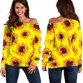 Yellow Sunflower Pattern Print Off The Shoulder Sweatshirt