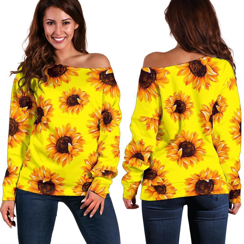 Yellow Sunflower Pattern Print Off Shoulder Sweatshirt GearFrost