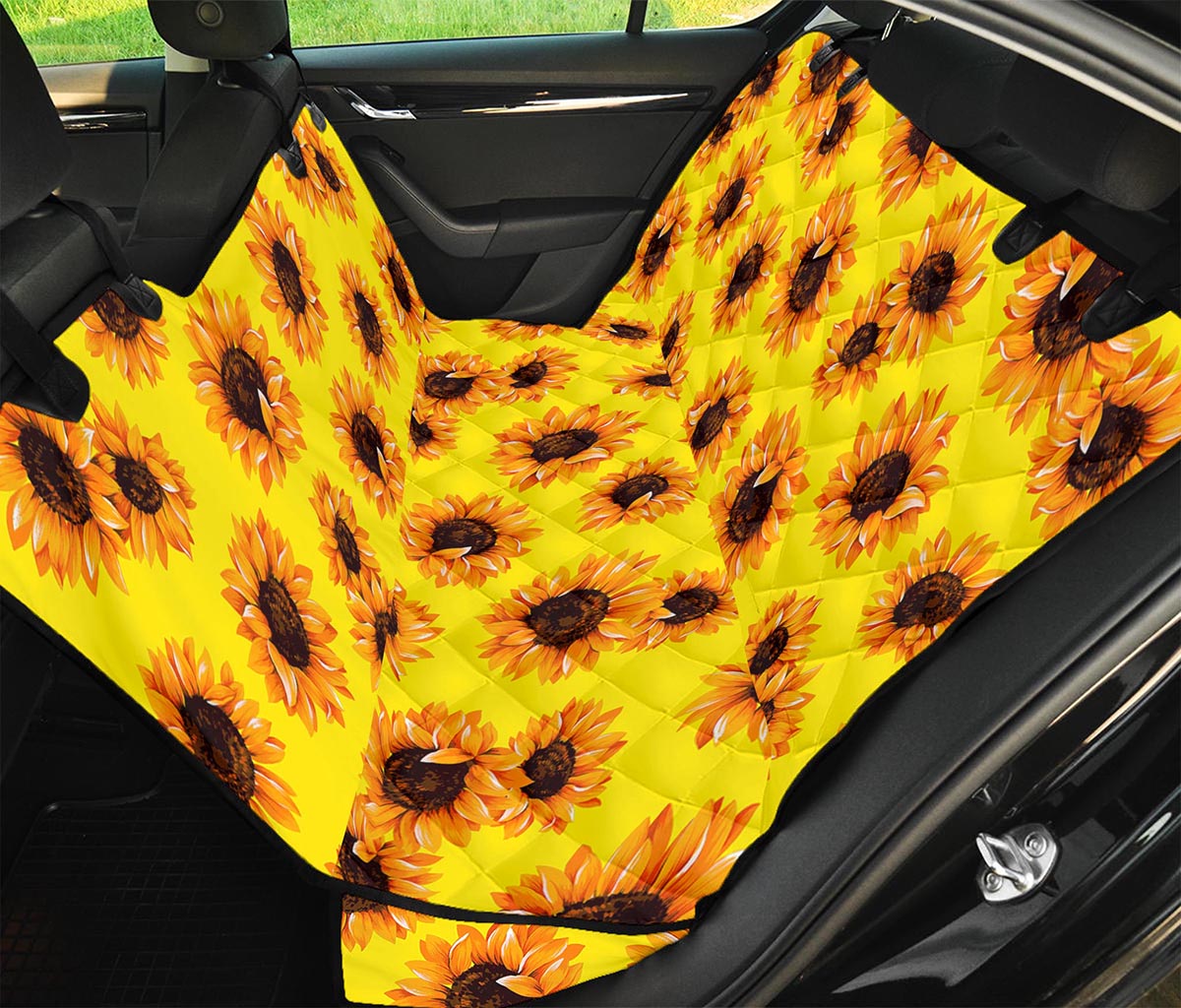 Yellow Sunflower Pattern Print Pet Car Back Seat Cover