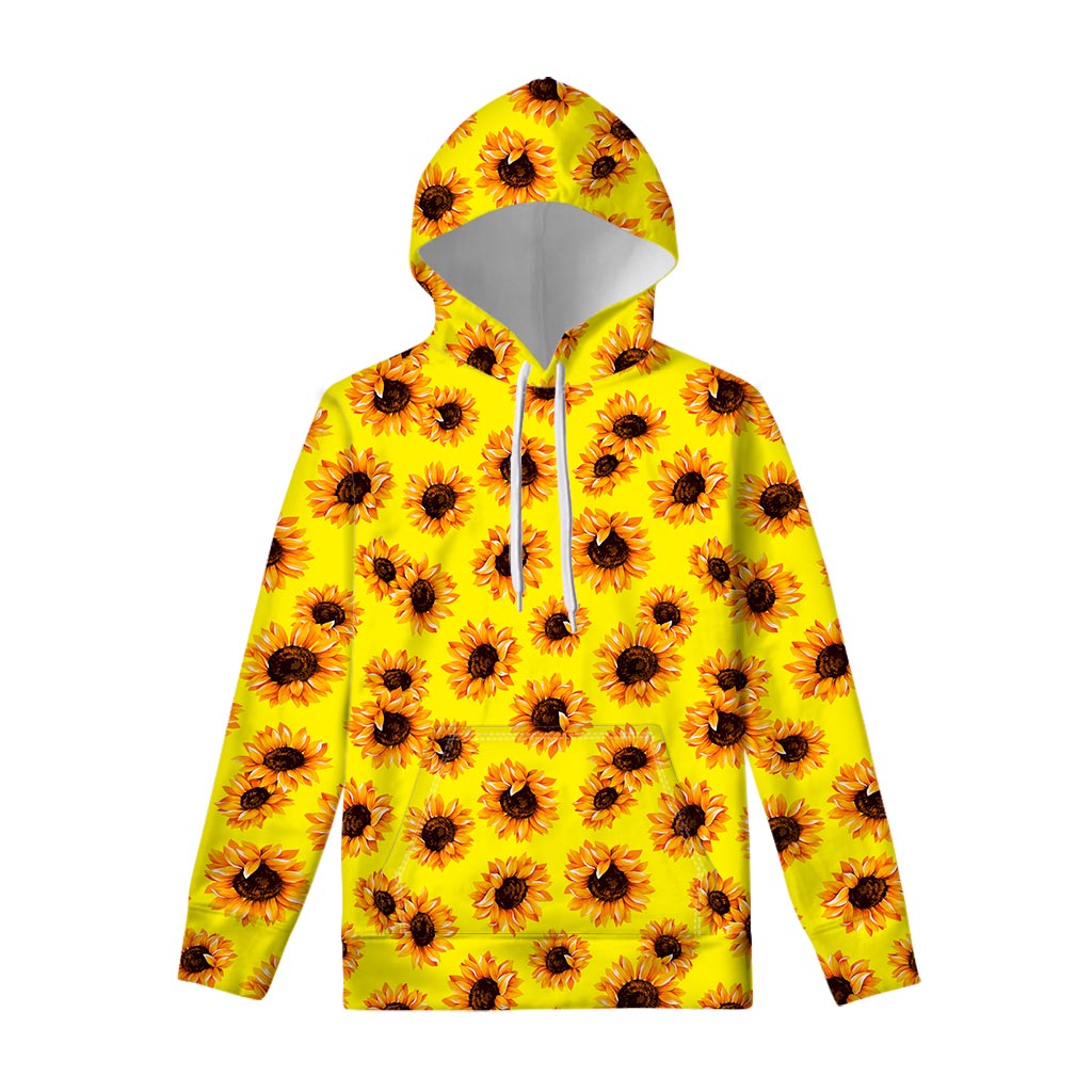Yellow Sunflower Pattern Print Pullover Hoodie