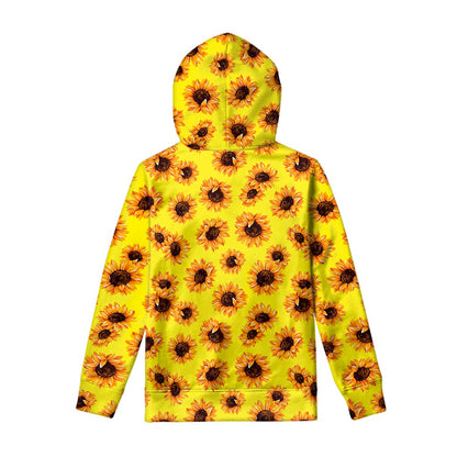 Yellow Sunflower Pattern Print Pullover Hoodie