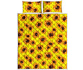 Yellow Sunflower Pattern Print Quilt Bed Set