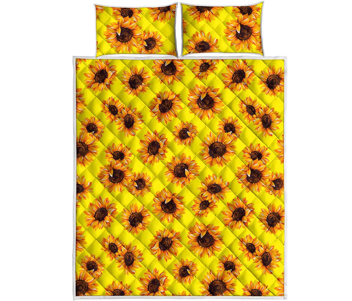 Yellow Sunflower Pattern Print Quilt Bed Set