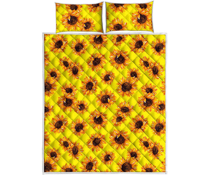 Yellow Sunflower Pattern Print Quilt Bed Set