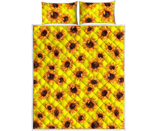 Yellow Sunflower Pattern Print Quilt Bed Set