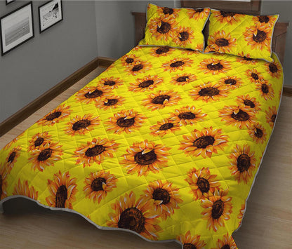 Yellow Sunflower Pattern Print Quilt Bed Set