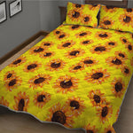 Yellow Sunflower Pattern Print Quilt Bed Set
