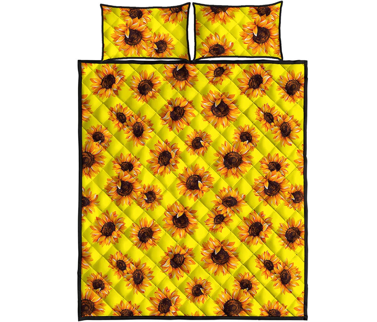 Yellow Sunflower Pattern Print Quilt Bed Set
