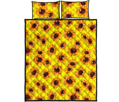 Yellow Sunflower Pattern Print Quilt Bed Set