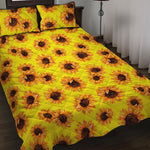 Yellow Sunflower Pattern Print Quilt Bed Set