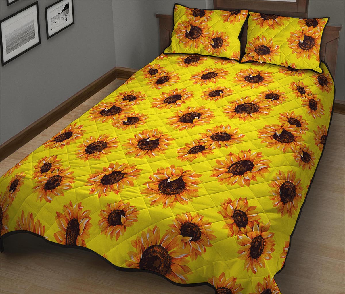 Yellow Sunflower Pattern Print Quilt Bed Set