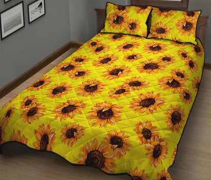 Yellow Sunflower Pattern Print Quilt Bed Set