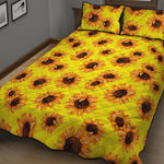 Yellow Sunflower Pattern Print Quilt Bed Set