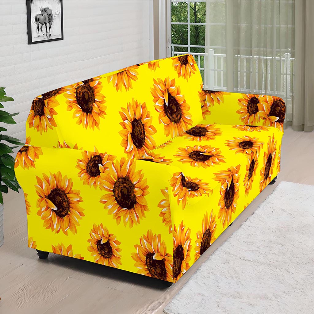 Yellow Sunflower Pattern Print Sofa Cover