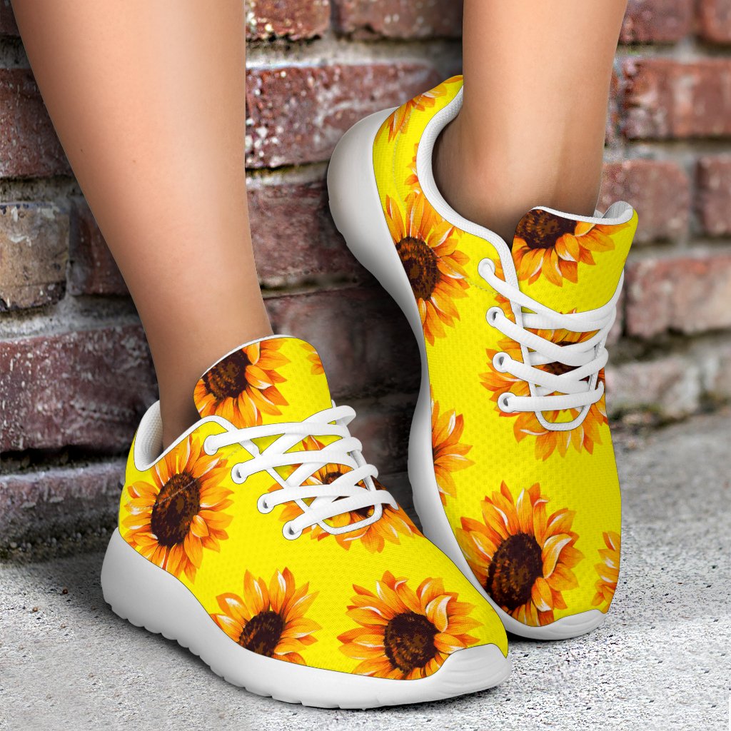 Yellow Sunflower Pattern Print Sport Shoes GearFrost