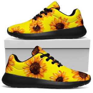 Yellow Sunflower Pattern Print Sport Shoes GearFrost