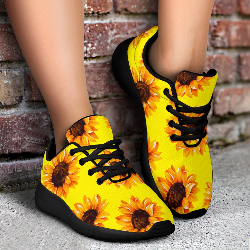 Yellow Sunflower Pattern Print Sport Shoes GearFrost