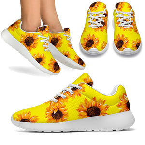 Yellow Sunflower Pattern Print Sport Shoes GearFrost