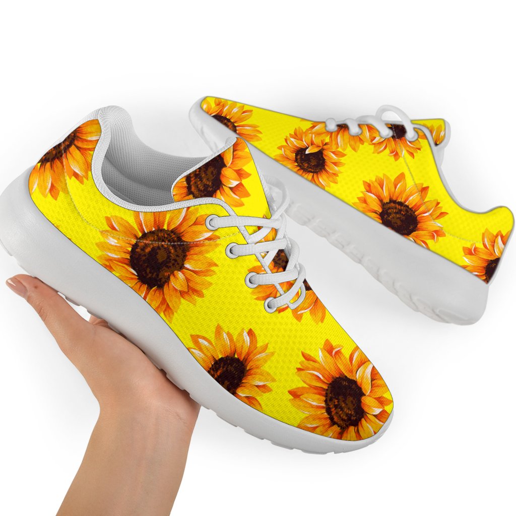 Yellow Sunflower Pattern Print Sport Shoes GearFrost