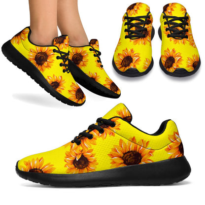 Yellow Sunflower Pattern Print Sport Shoes GearFrost