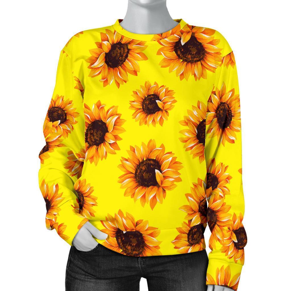 Yellow Sunflower Pattern Print Women's Crewneck Sweatshirt GearFrost