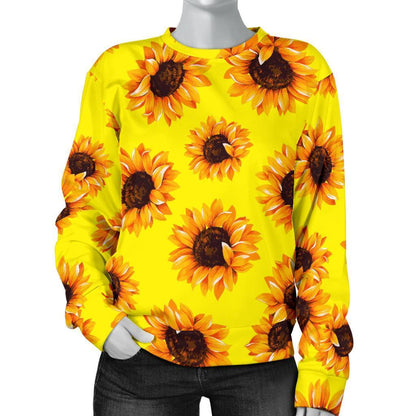 Yellow Sunflower Pattern Print Women's Crewneck Sweatshirt GearFrost