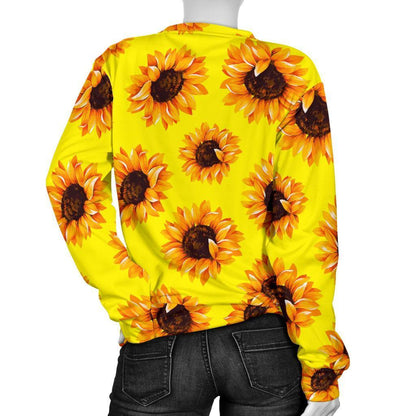 Yellow Sunflower Pattern Print Women's Crewneck Sweatshirt GearFrost