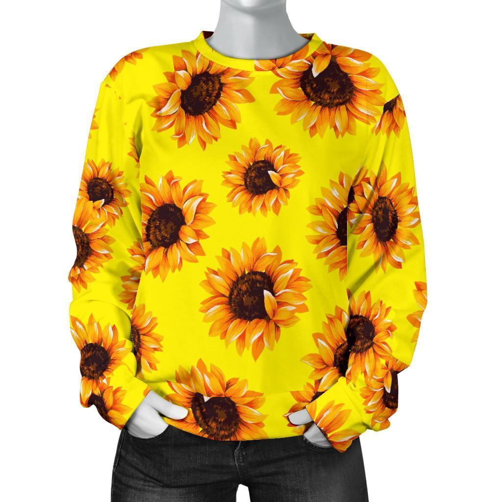 Yellow Sunflower Pattern Print Women's Crewneck Sweatshirt GearFrost