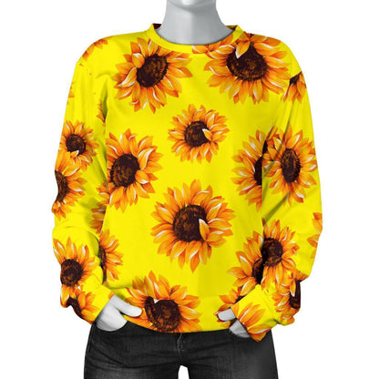 Yellow Sunflower Pattern Print Women's Crewneck Sweatshirt GearFrost