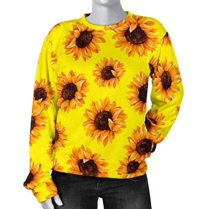 Yellow Sunflower Pattern Print Women's Crewneck Sweatshirt GearFrost