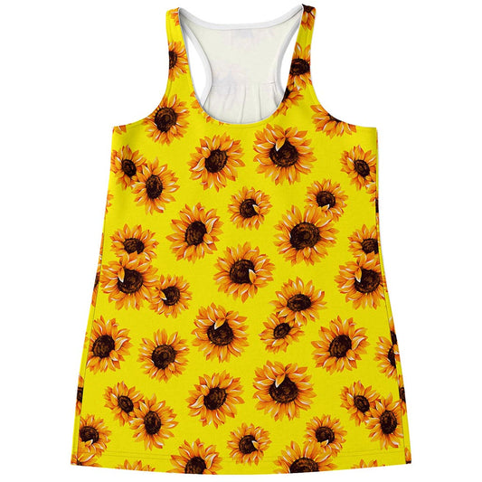 Yellow Sunflower Pattern Print Women's Racerback Tank Top