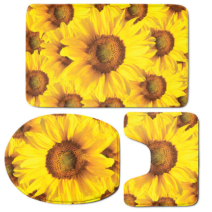 Yellow Sunflower Print 3 Piece Bath Mat Set